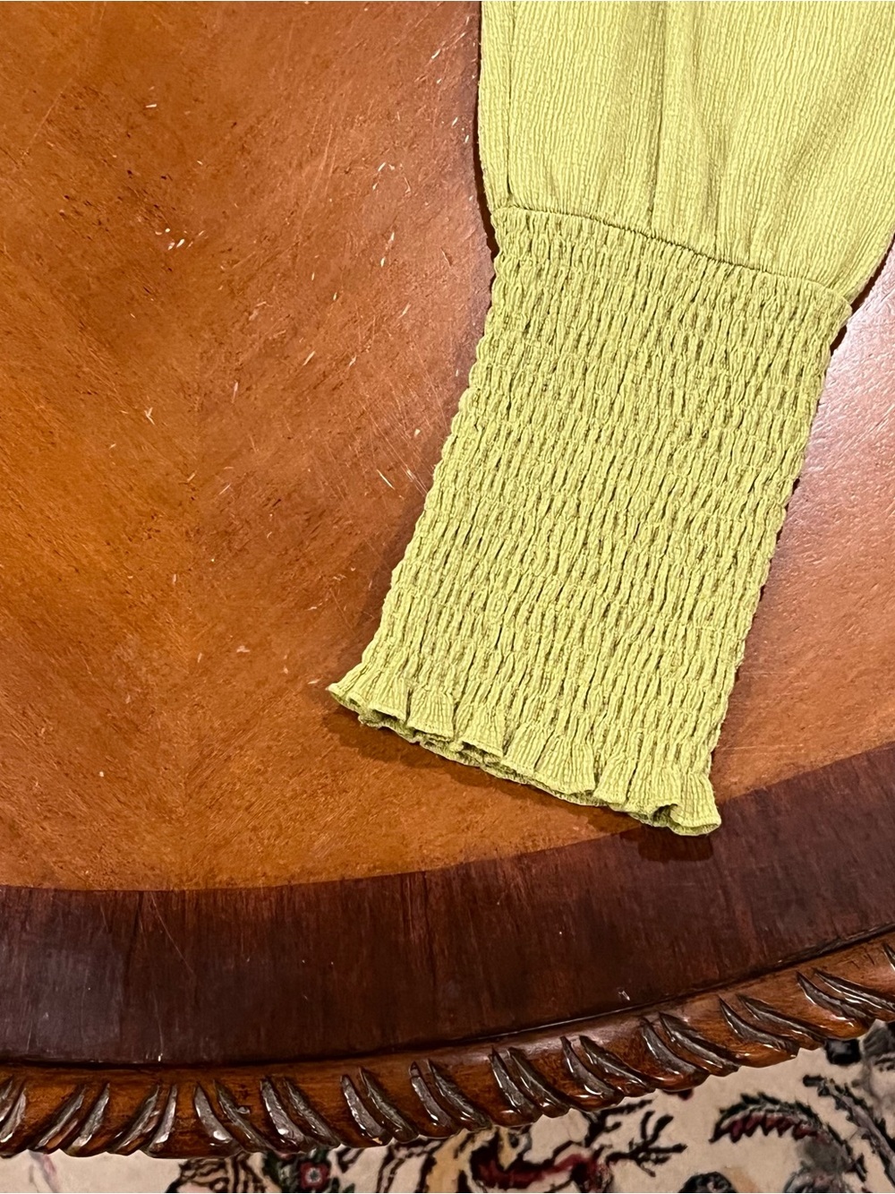 Anthropologie Textured Smocked Puff Sleeve Blouse Guacamole Green XL Long-Sleeve - Picture 8 of 16